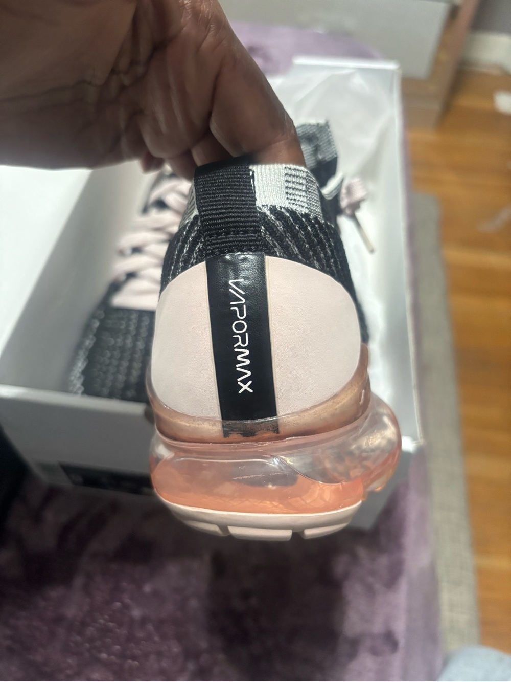 Nike Women's Black Knit Sneakers with Pale Pink Accents - Picture 5 of 12